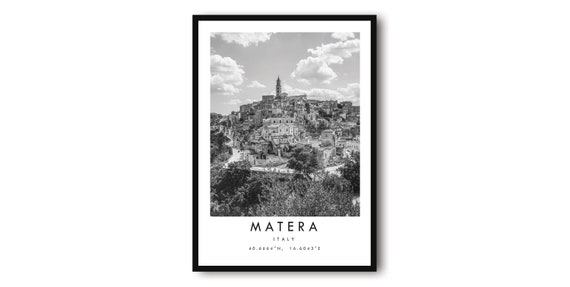 Matera Italy Black and White Minimalist Travel Poster