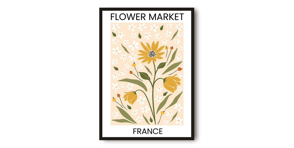 France Flower Market Cheerful Yellow Daisy Botanical Art Print