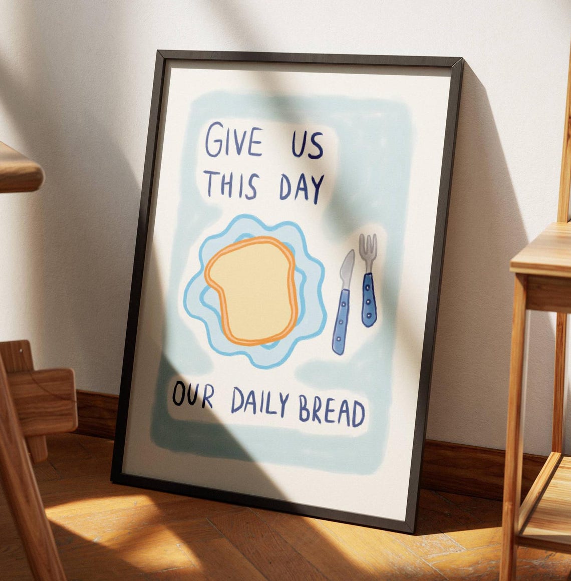 Give Us This Day Our Daily Bread Toast Blue Christian Kitchen Poster - Image 3