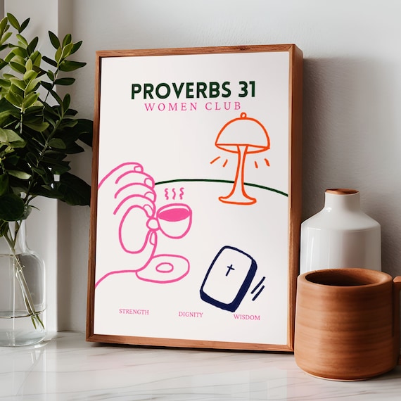 Proverbs 31 Woman Club Aesthetic Christian Wall Art Coquette Christian Girl Wall Decor Feminine Christian Art Strength Dignity Wisdom Art