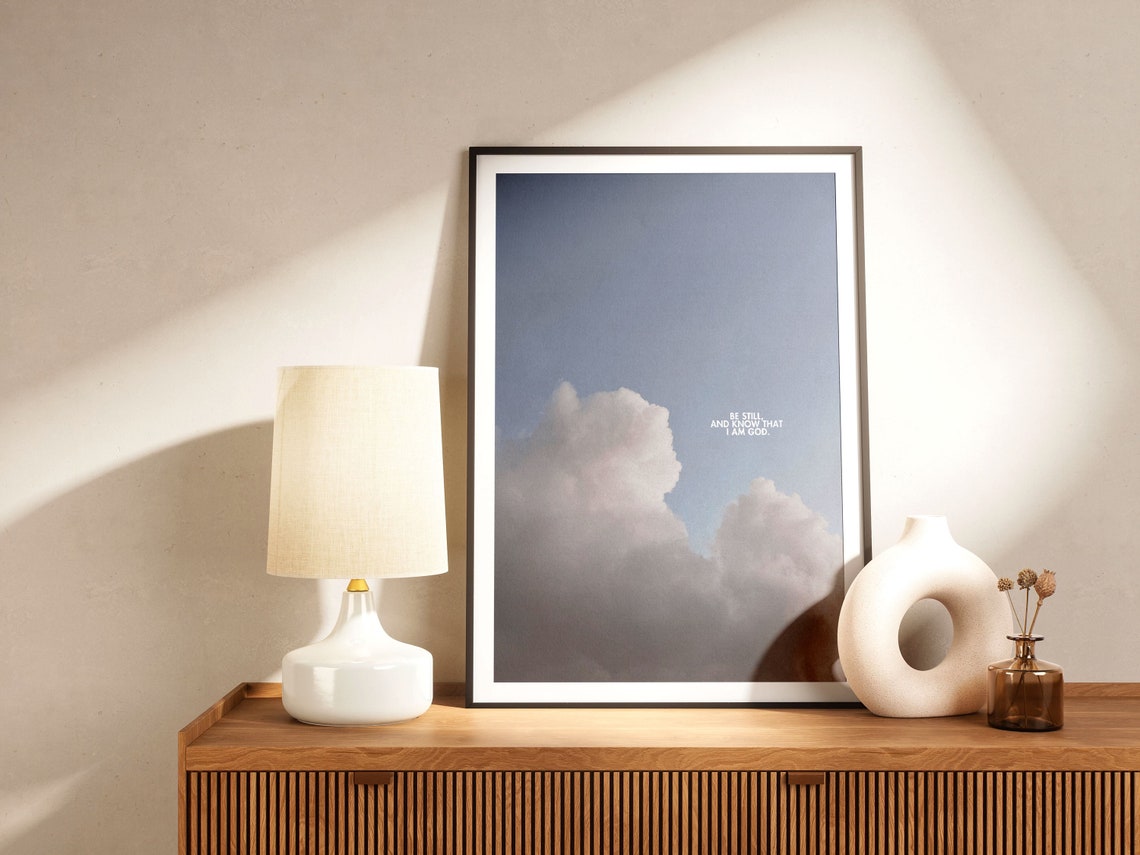 Be Still and Know That I Am God Serene Blue Cloud Sky Faith Poster - Image 2