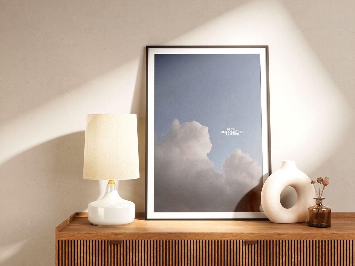 Psalm 4610 Aesthetic Christian Wall Art Modern Bible Verse Art Print Biblical Scripture Wall Art Minimal Christian Poster Cloud Poster - Image 2