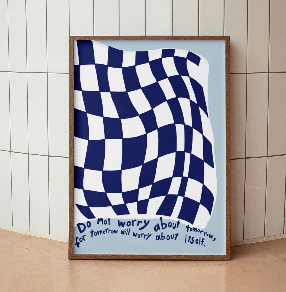 Retro Checkered Matthew 6:34 Scripture Art Print