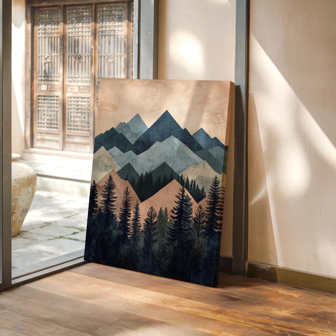 Modern Geometric Mountain Print Abstract Nature Wall Art Boho Forest Landscape Decor Earthy Tones Poster For Home Or Office - Image 5
