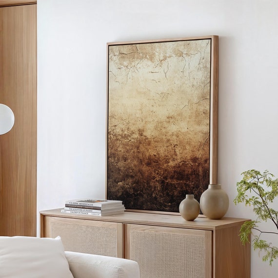 Rustic Textured Wall Art Earthy Beige And Brown Grunge Inspired Abstract Print For Modern And Vintage Home Dcor