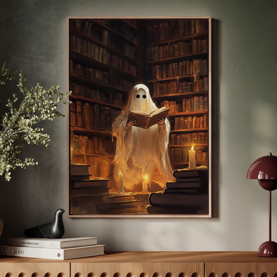 Ghost Reading In Library, Gothic Halloween Decor