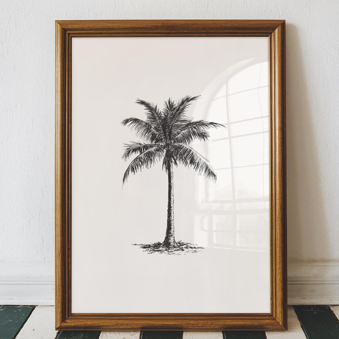 Minimalist Black and White Palm Tree Botanical Sketch Poster Art