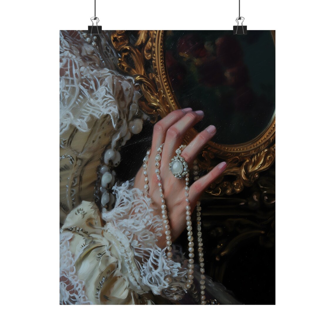 Mirror Victorian Woman Art Print, Moody Antique Decor - Image 2