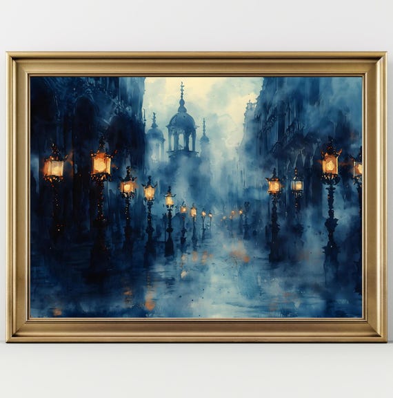 Venice Print Moody Watercolor Dark Wall Art Dark Academia Style Moody Florence Italian City Gothic Painting Watercolor Landscape