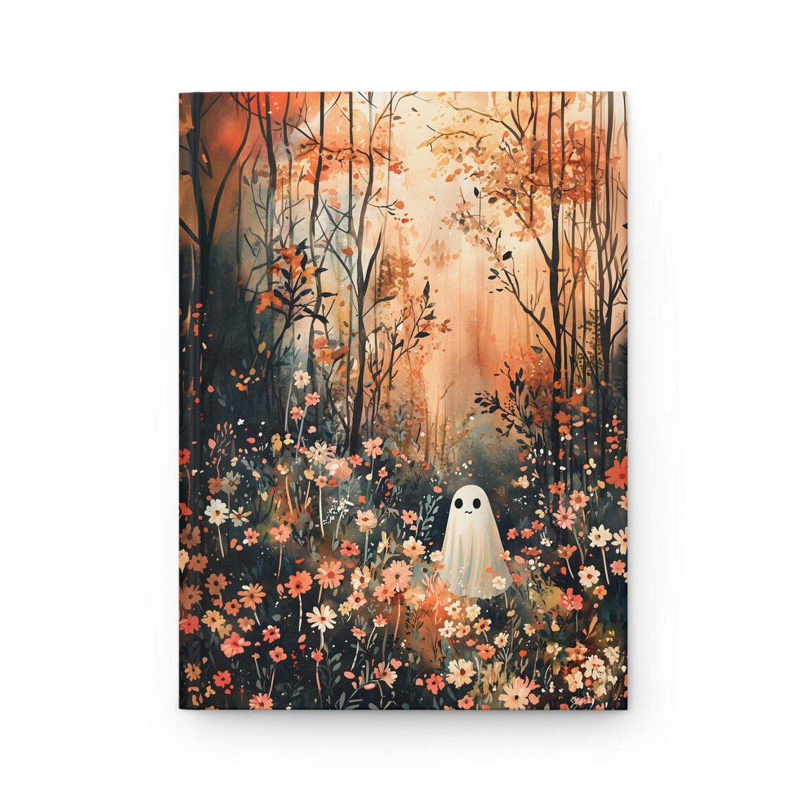 Cute Ghost In Autumn Wildflower Forest Spooky Sweet Halloween Art Print - Image 2