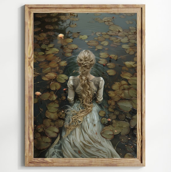 Ophelia Lake Gothic Art Print, Dark Academia Style