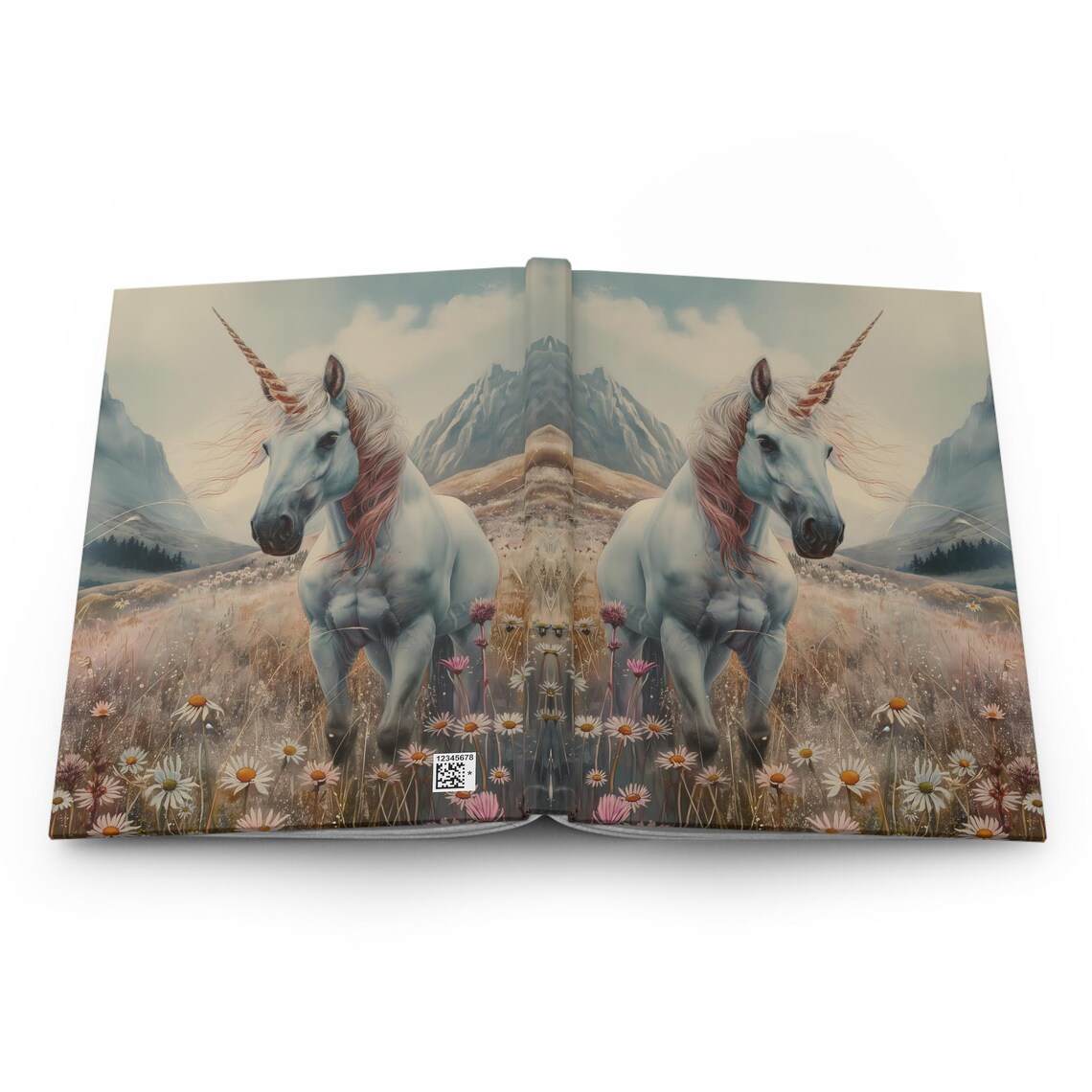 Whimsical White Unicorn In Wildflower Mountain Meadow Hardcover Journal - Image 2