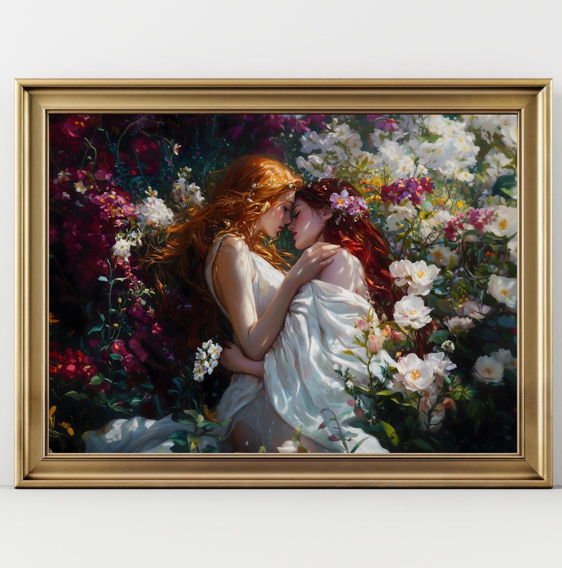 Love Queens Two Goddess in Floral Garden Art Print