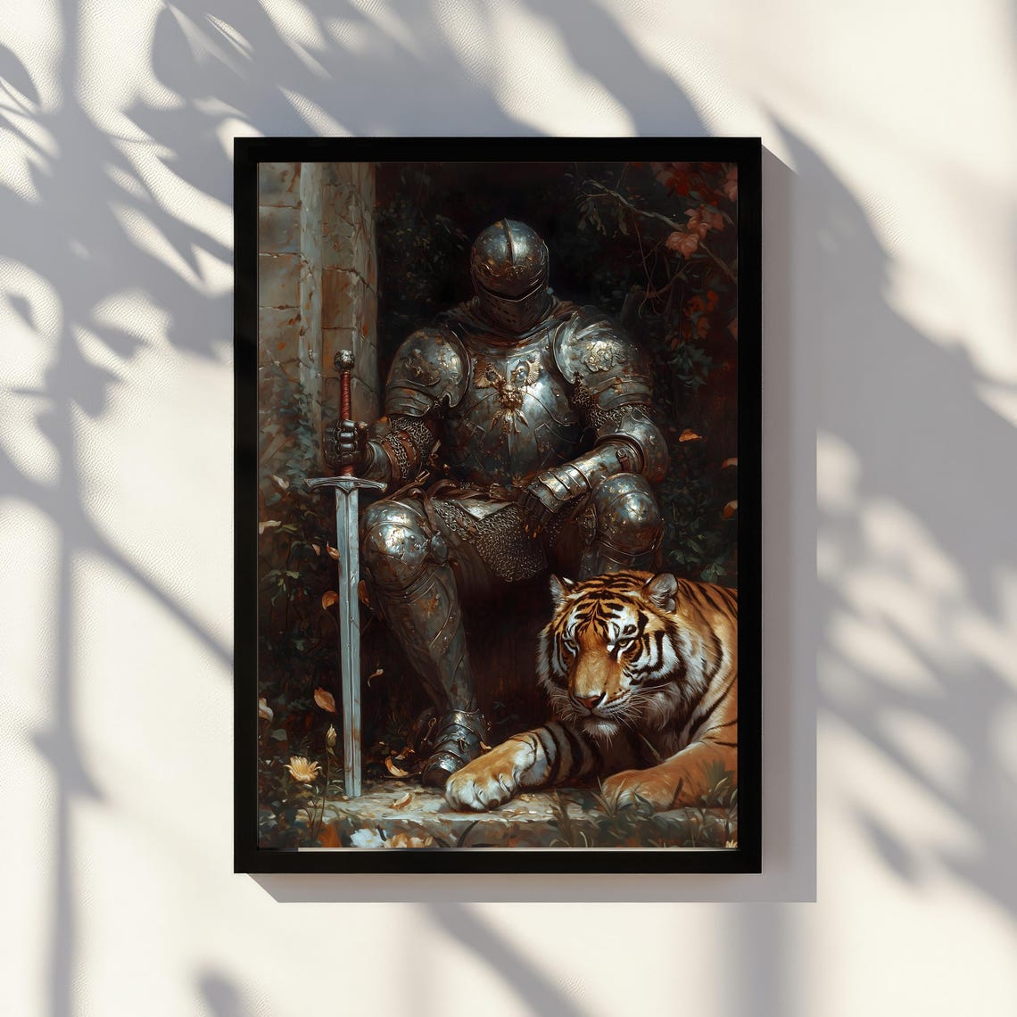 Knight Resting With Sword Tiger Lying Beside Dark Ivy Castle Poster - Image 2