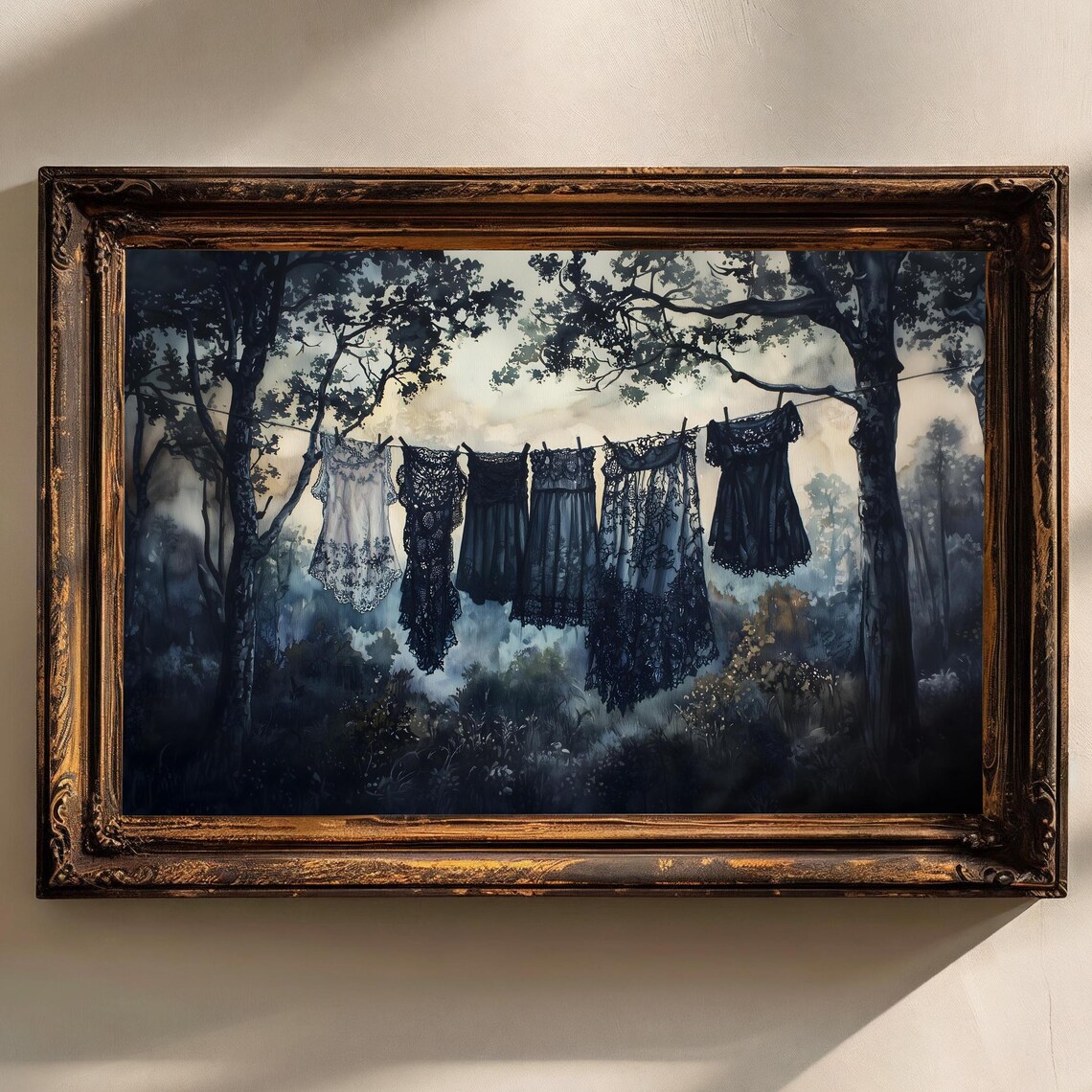 Laundry On A Line, Gothic Victorian Art Print