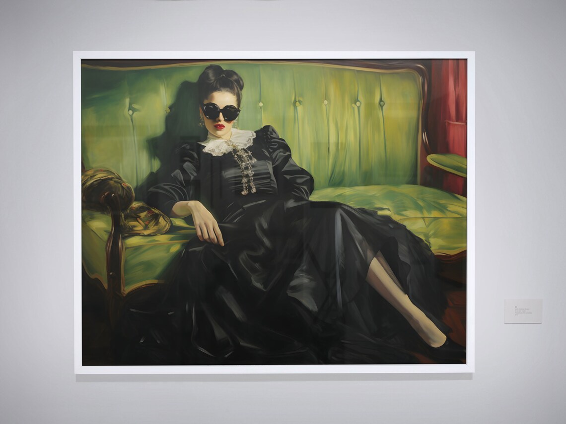 Young Woman on a Green Couch, Dark Academia Art Print - Image 2