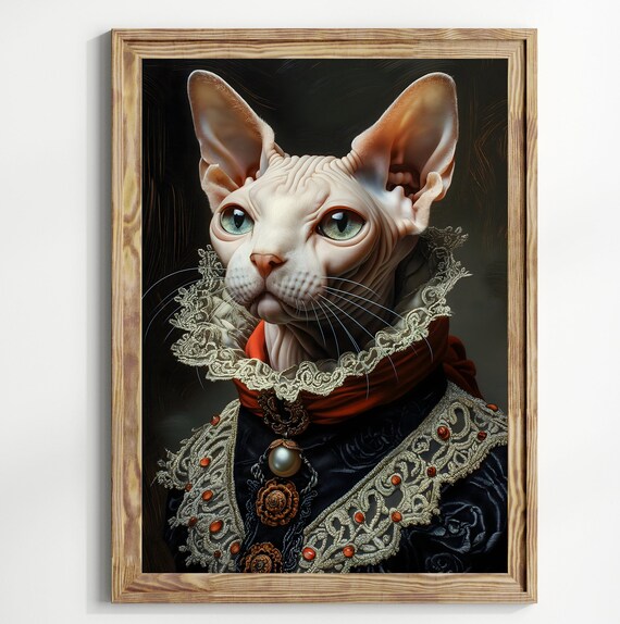 Victorian Sphynx Cat Moody Cat Print Dark Academia Gothic Sphinx Cat Painting Cat Goth Gifts Cat Victorian Art Home Decor Witchy Decor