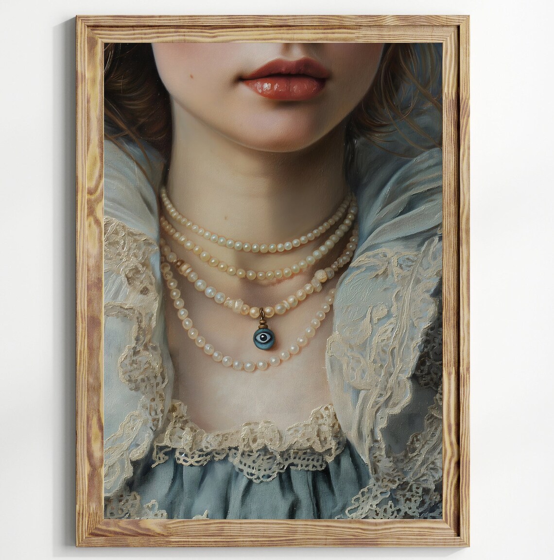Woman Pearl Necklaces Evil Eye Pendant Moody Victorian Close-Up Wall Poster - Image 5