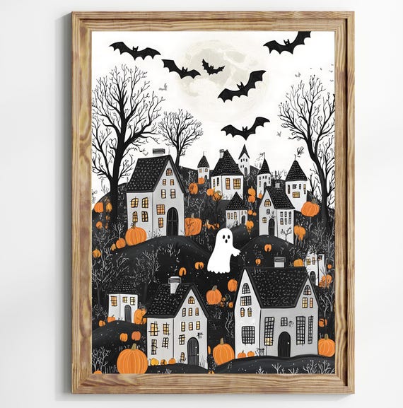 Halloween Town Folk Art Halloween Poster Print