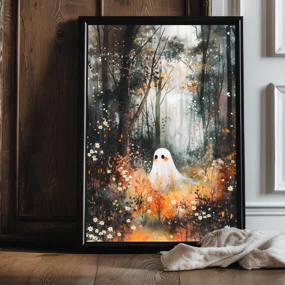 Small Blushing Ghost Autumn Forest Golden Wildflowers Sunbeam Print