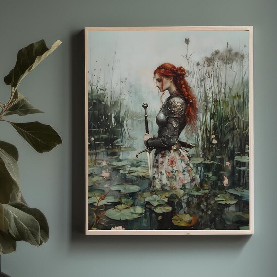 Victorian Woman With Sword Art Print, Lake Art