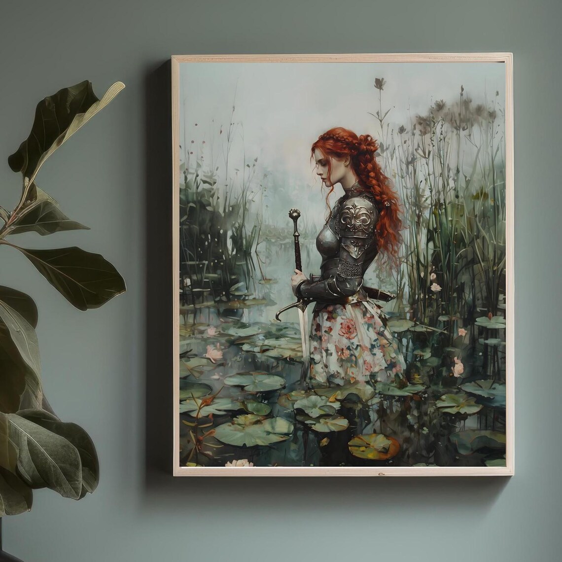 Victorian Woman With Sword Art Print, Lake Art