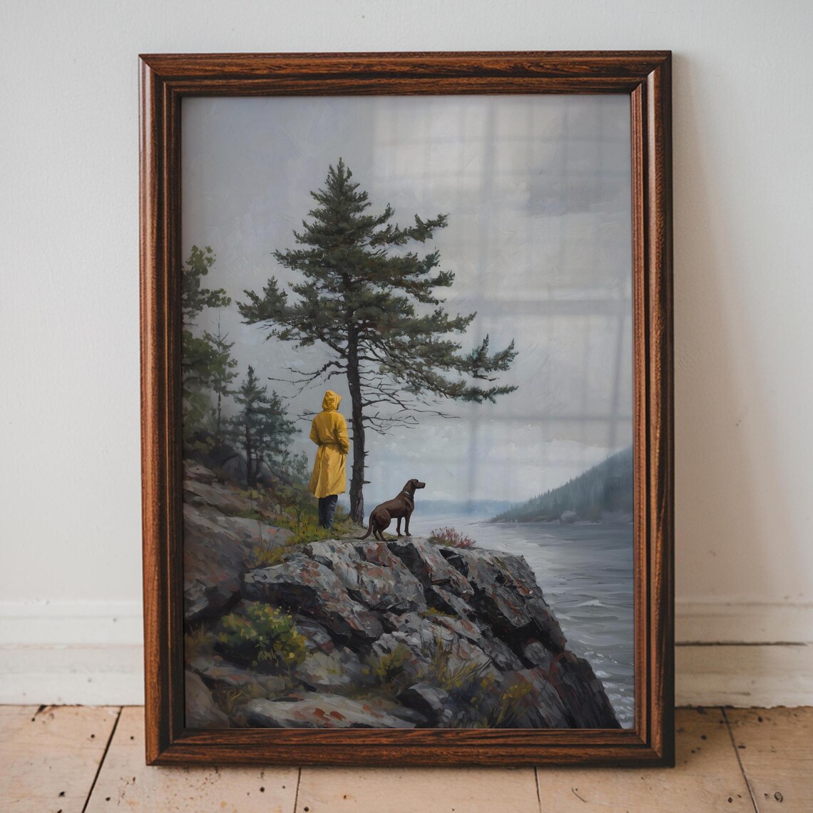 Chocolate Labrador, Vintage Rustic Farmhouse Art Print