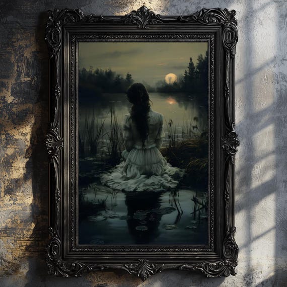 Lake And Moon Dark Academia Gothic Wall Art Print