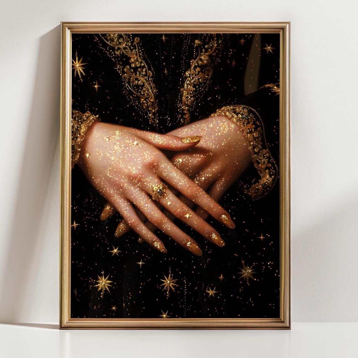 Gold Dust Hands Starry Night Celestial Moody Dark Academia Poster - Image 2