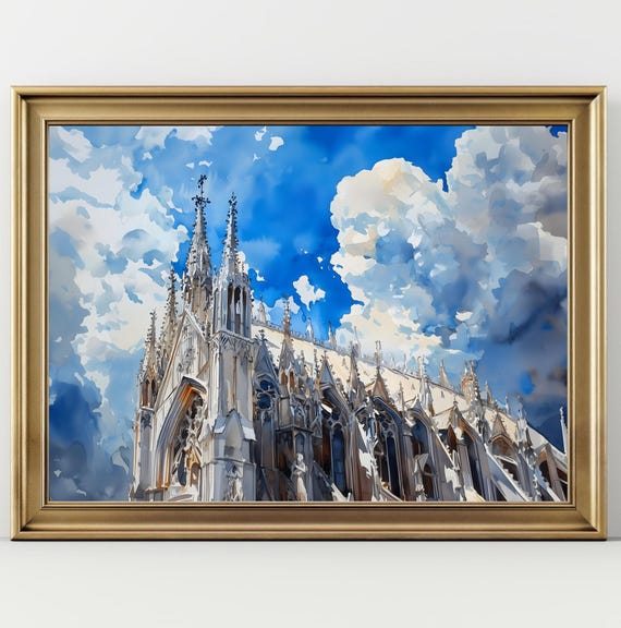 Gothic Cathedral Art Print Light Academia Decor Gothic Castle Poster Wall Decor Gothic Landscape Victorian Print Dark Fantasy Art Clouds