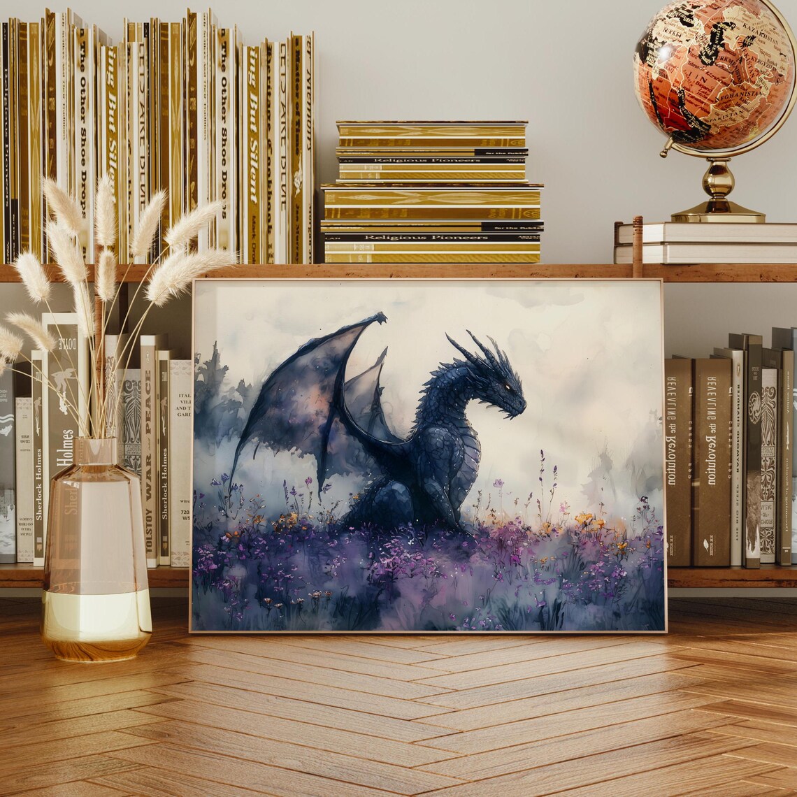 Dragon Watercolor Art Horizontal Poster Print Fantasy Art Forest And A Dragon Fantasy Painting Watercolor Illustration Dark Academia - Image 3