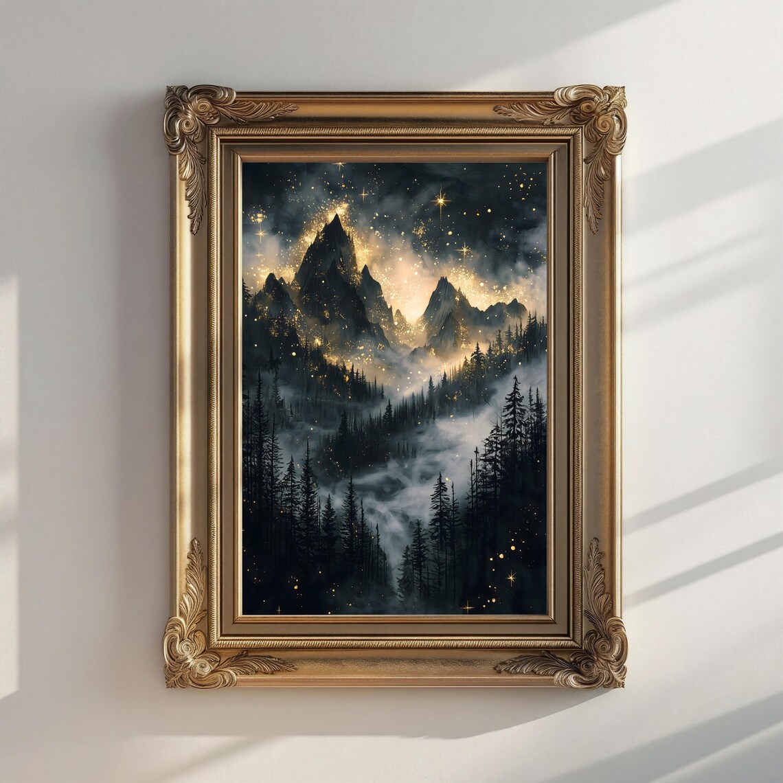 Moody Celestial Night Sky, Pine Forest Art Print - Image 3