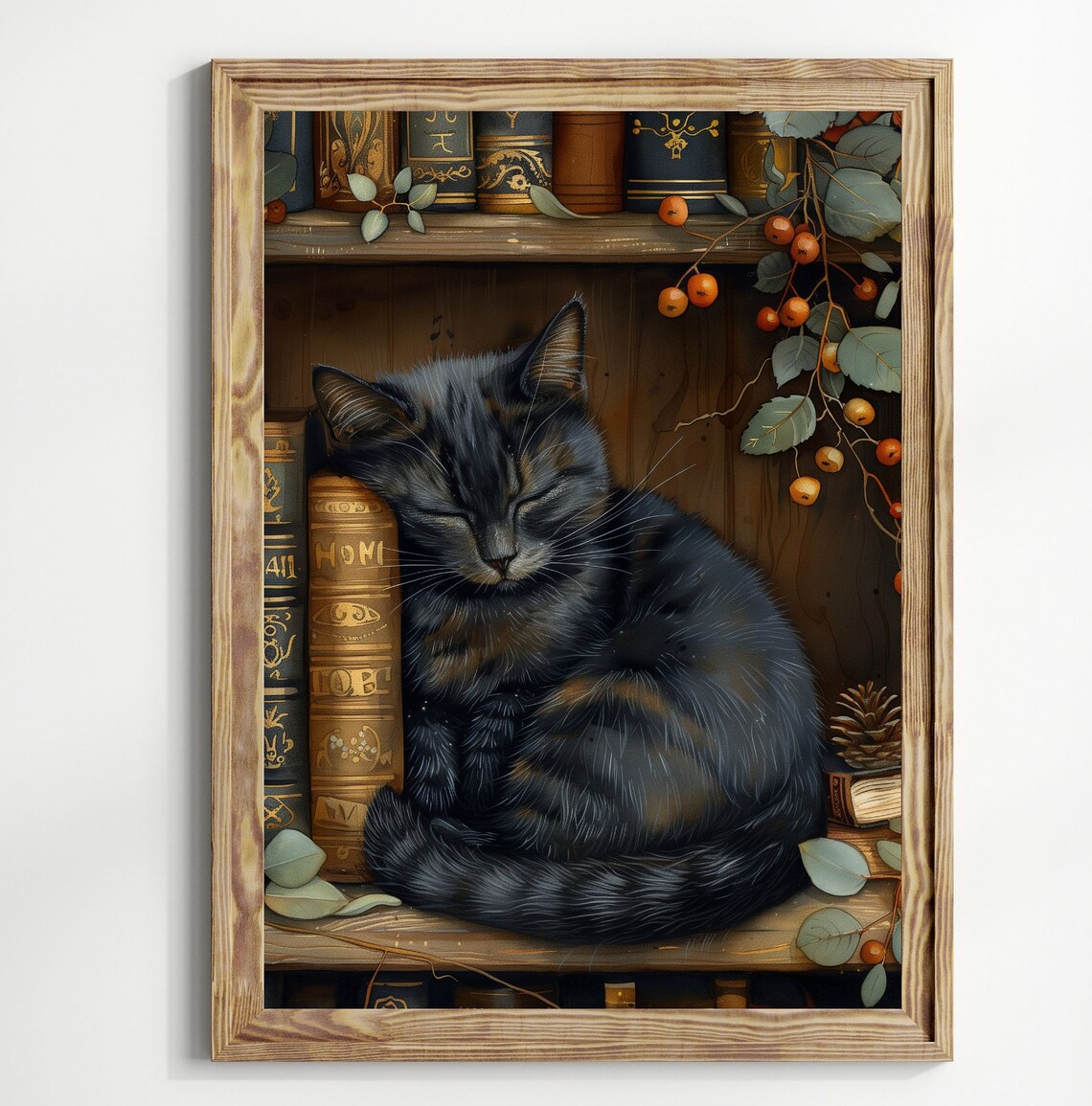 Black Cat Dark Academia Bookish Art Print, Victorian