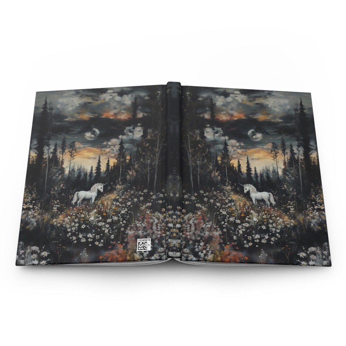 Unicorn Moonlit Dark Forest Wildflowers Fantasy Journal Cover Art Print - Image 4