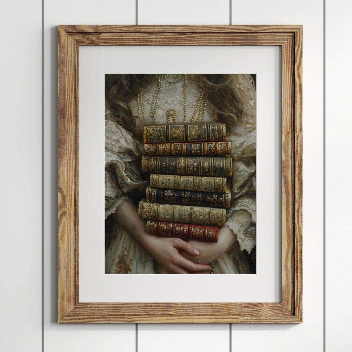 Bookish Woman Holding Stack Of Antique Books Vintage Library Wall Art Poster - Image 3