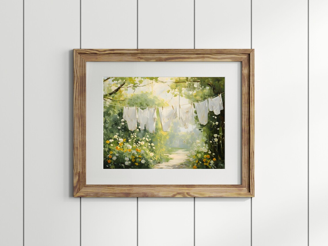 Laundry On A Line Vintage Cottagecore Art Print - Image 2