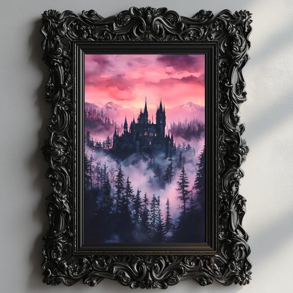 Vampire Castle Art Moody Gothic Decor Victorian Painting Dark Academia Art Draculas Castle Print Gothic Home Decor Gift