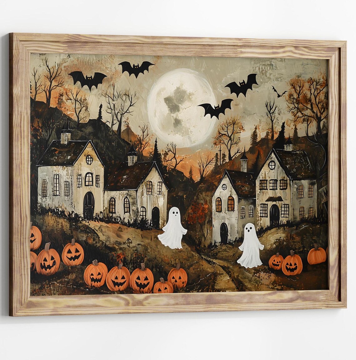 Halloween Town Folk Art Poster, Vintage Halloween Style - Image 3