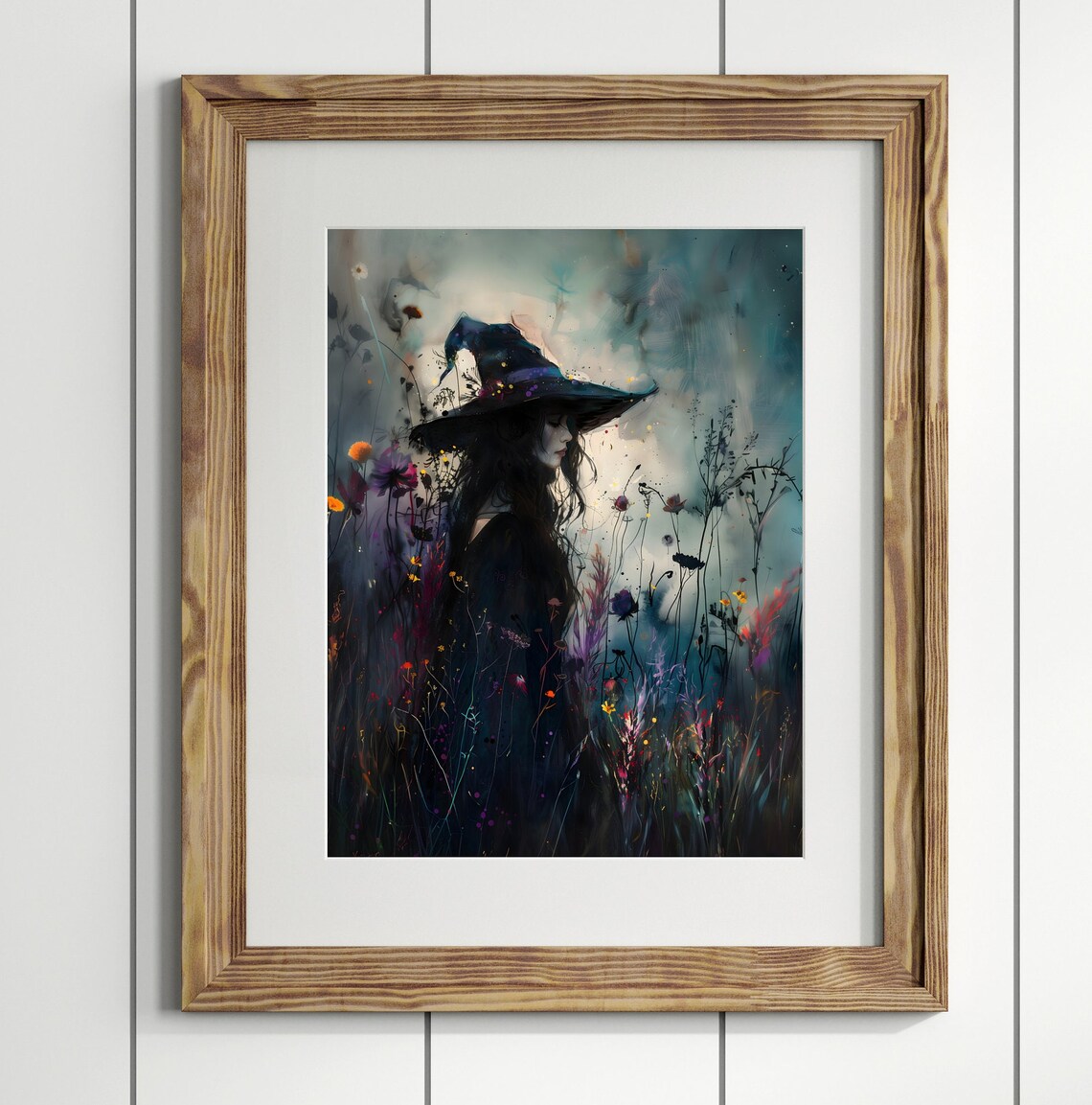 Dark Moody Witch With Wildflowers, Gothic Art Print - Image 2