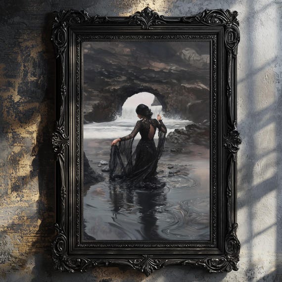 Dark Academia Print The Beach Goth Moody Victorian Wall Art Dark Decor Aesthetic Dark Cottagecore Gothic Prints Into Lake