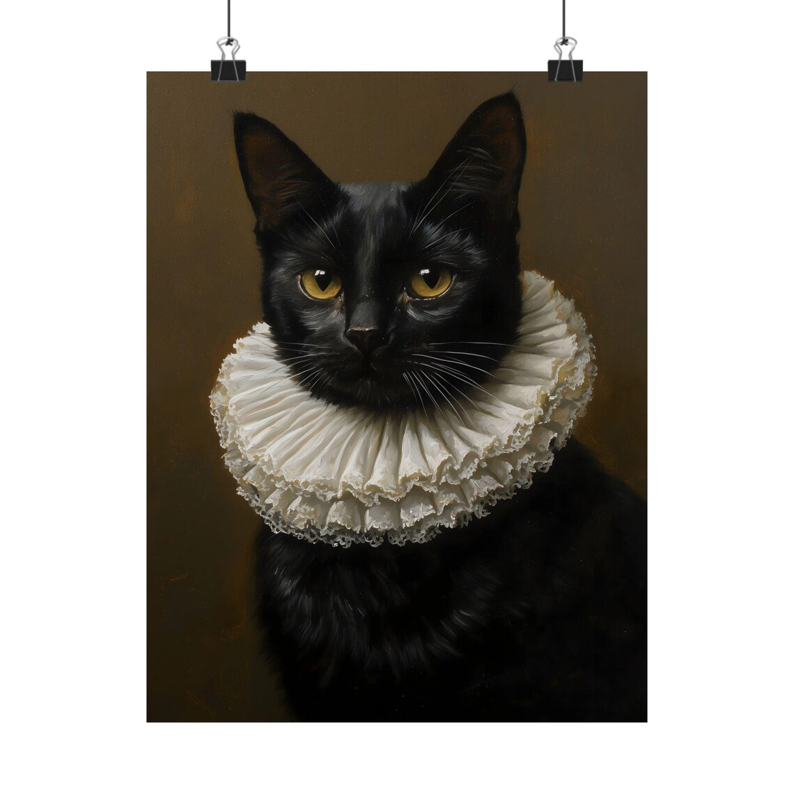 Black Cat in Elizabethan Ruff Regal Oil Portrait Goth Cat Poster