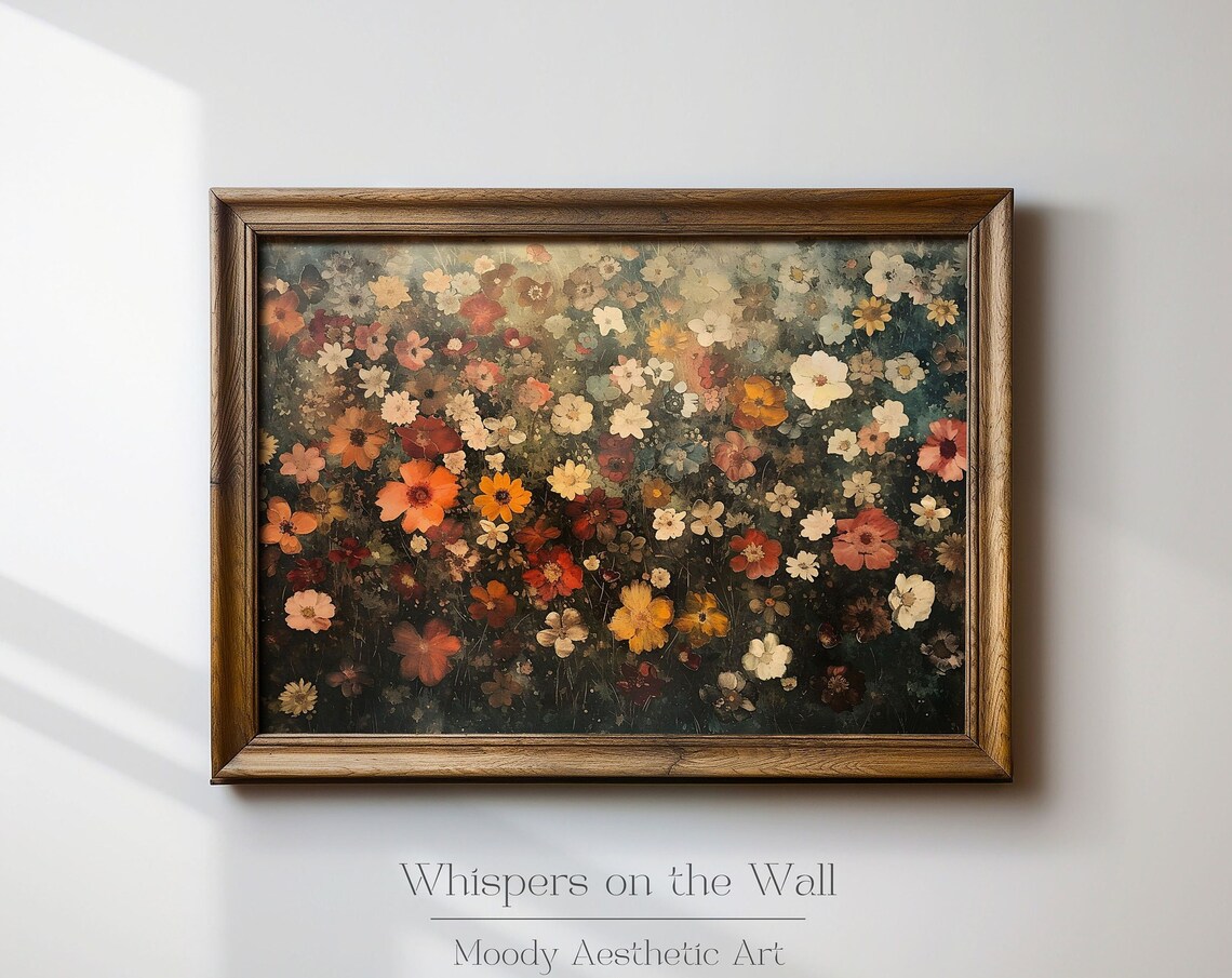 Dense Moody Floral Painting Orange And Red Blossoms On Dark Background Poster - Image 6