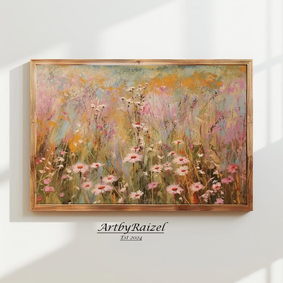 Pastel Wildflower Meadow With Daisies Dreamy Spring Art Poster