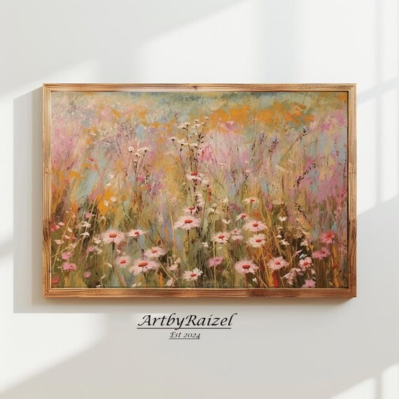 Pastel Wildflower Meadow With Daisies Dreamy Spring Art Poster