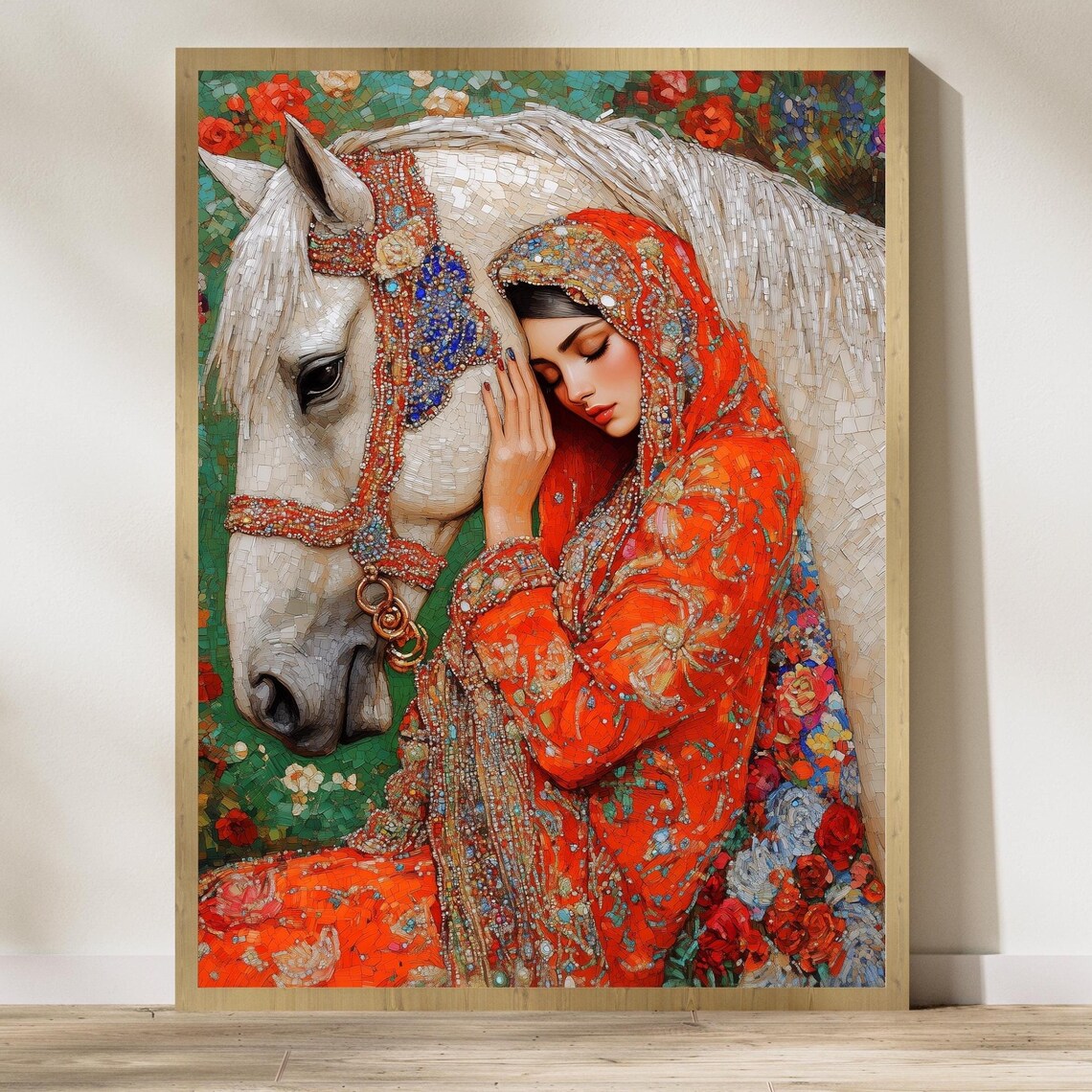 Horse And Woman Mosaic Art Print, Bohemian Style
