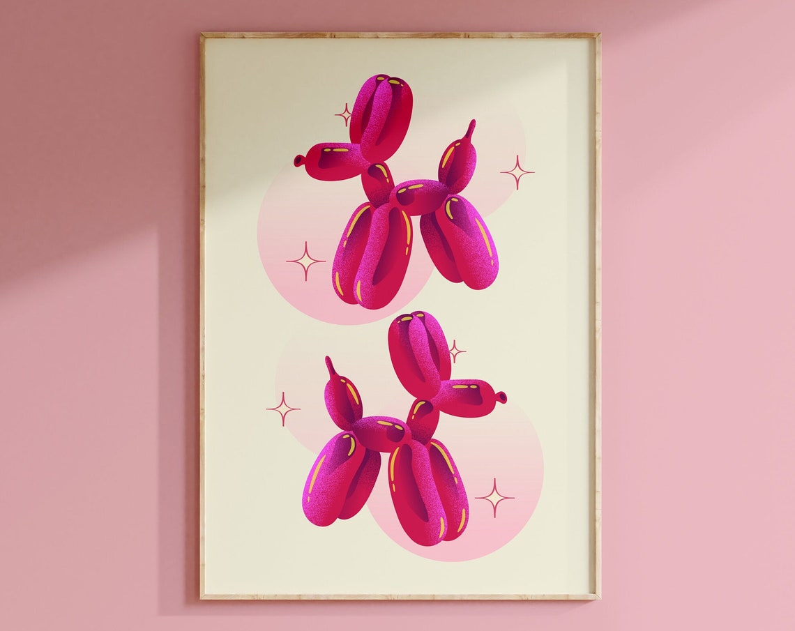 Hot Pink Balloon Dog Duo Playful Pop Art Modern Trendy Poster