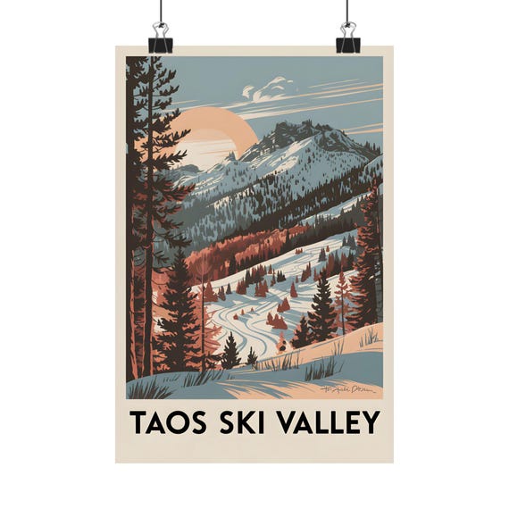 Taos Ski Valley Art Print Mountain Landscape Poster Winter Decor Skiing Adventure Wall Home Gifts