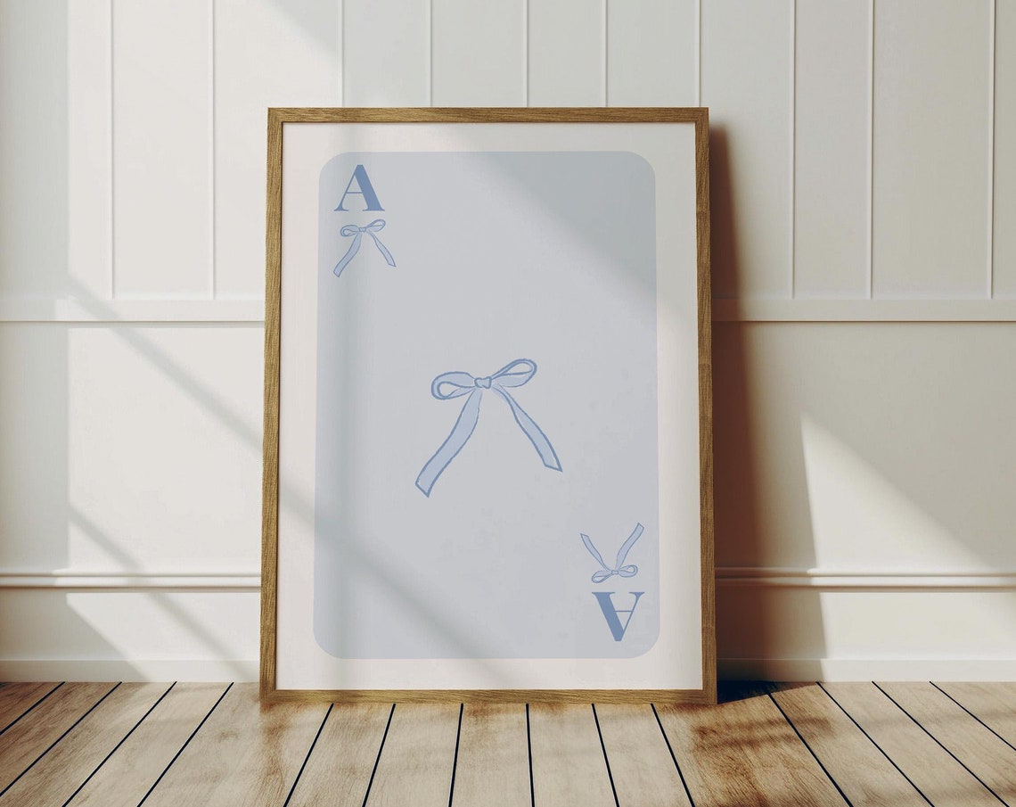 Coquette Blue Bow Playing Card Ace Style Trendy Room Decor Poster