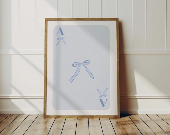 Coquette Blue Bow Playing Card Ace Style Trendy Room Decor Poster