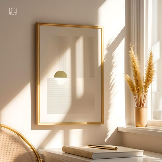 Golden Sun Minimalist Line Art, Modern Decor